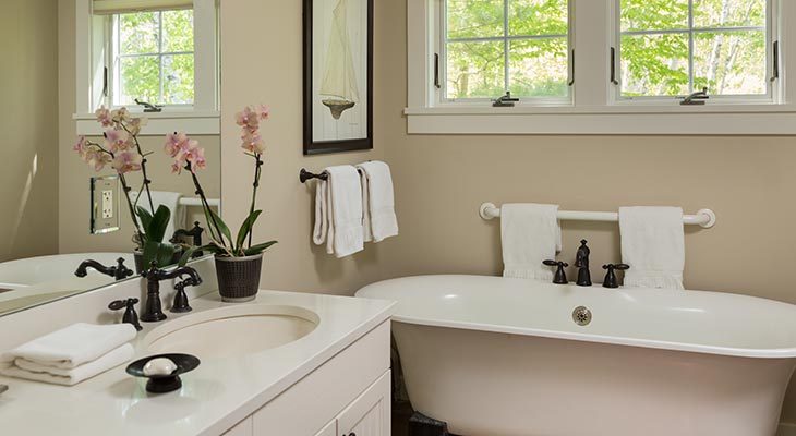 Clawfoot bathtub in the Thaxter Loft at our Camden, Maine boutique hotel