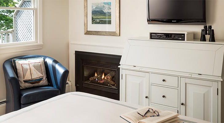 The fireplace in the EB White room at our Camden, Maine Inn