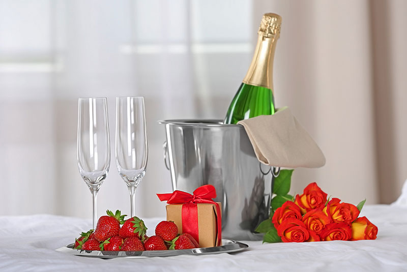 Champagne, Strawberries and Roses